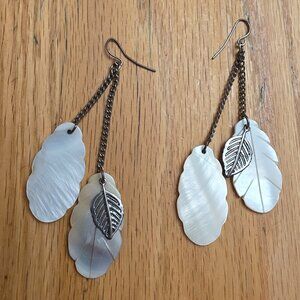 Etsy Mother Of Pearl Silver Tone Leaf Earrings